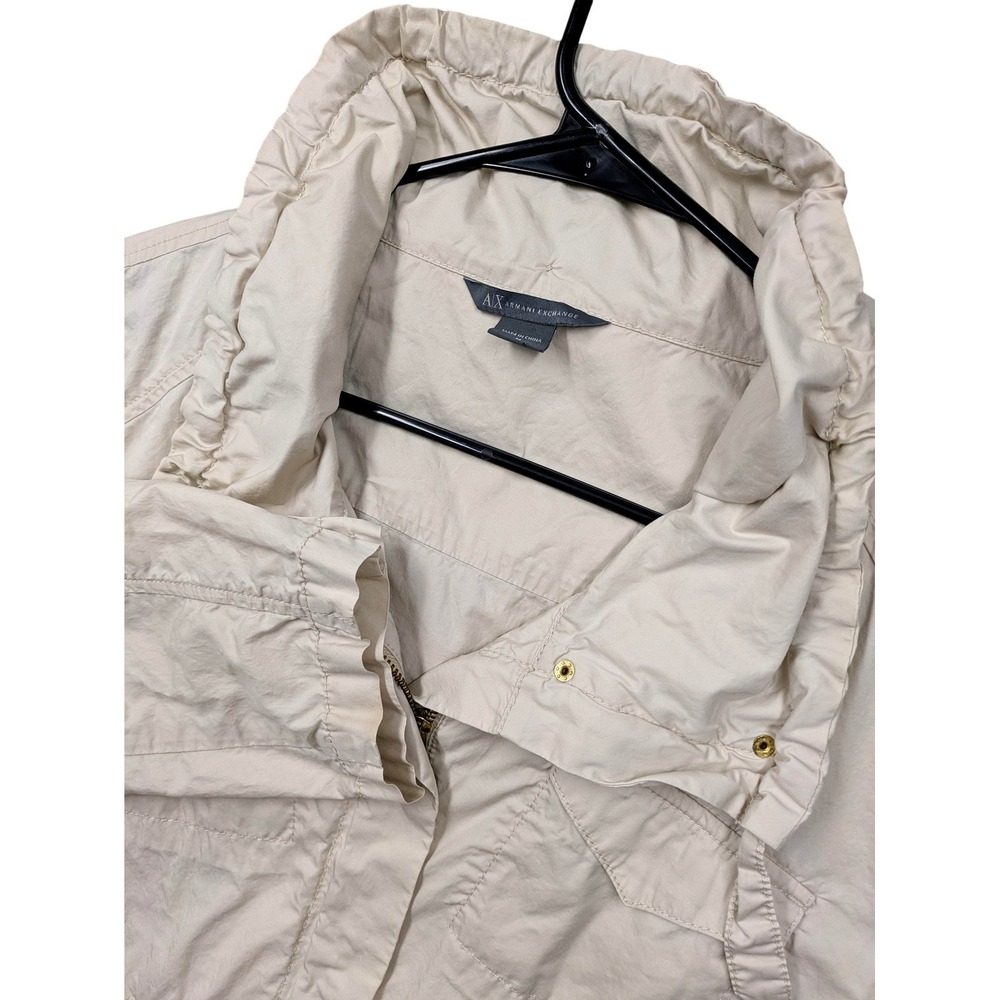 Armani Exchange Jacket Womens Medium Beige Cotton Hooded Anorak Zip Pockets